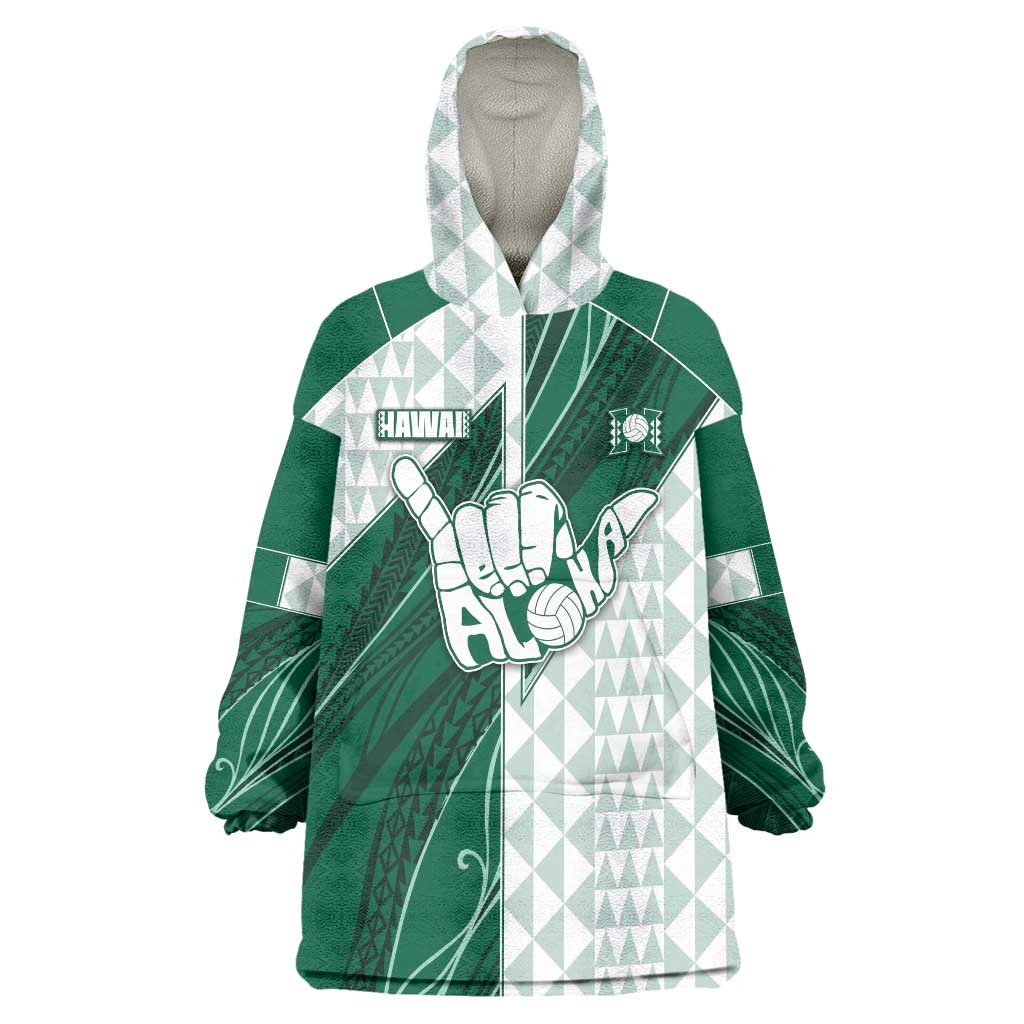 Custom Hawaii Volleyball Wearable Blanket Hoodie Shaka Aloha Hand DT05 One Size Green - Polynesian Pride
