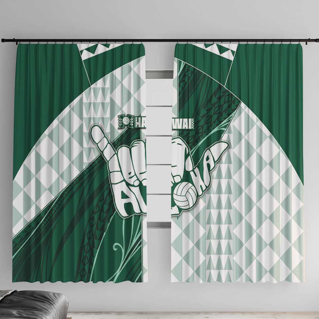 Hawaii Volleyball Window Curtain Shaka Aloha Hand DT05 With Hooks Green - Polynesian Pride