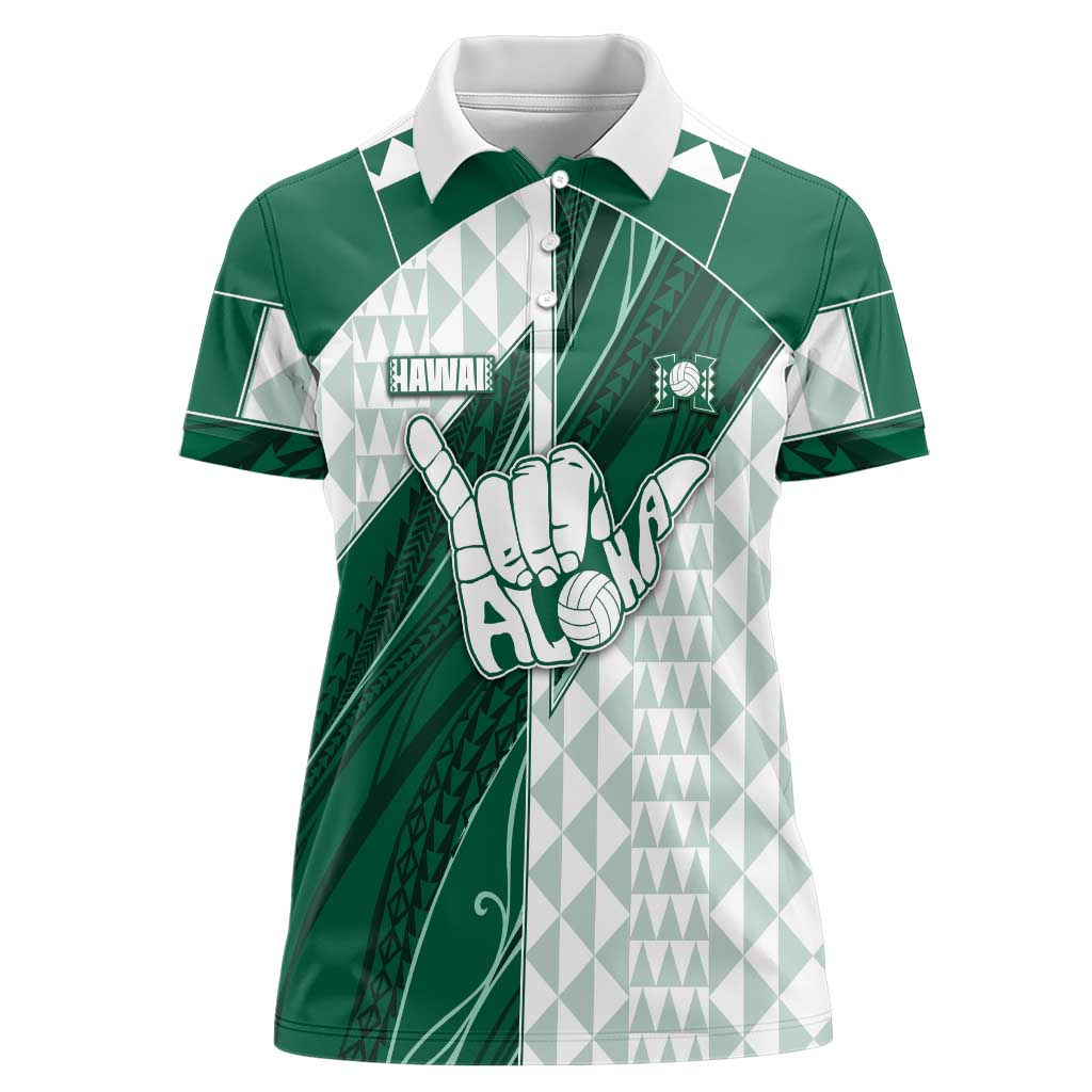 Custom Hawaii Volleyball Women Polo Shirt Shaka Aloha Hand DT05 Female Green - Polynesian Pride