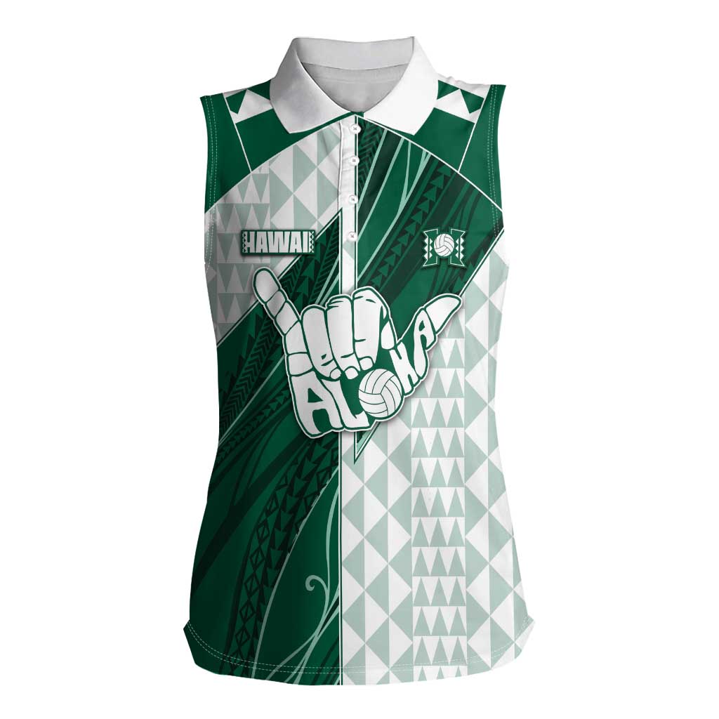 Custom Hawaii Volleyball Women Sleeveless Polo Shirt Shaka Aloha Hand DT05 Female Green - Polynesian Pride
