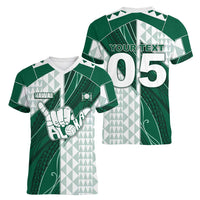 Custom Hawaii Volleyball Women V-Neck T-Shirt Shaka Aloha Hand