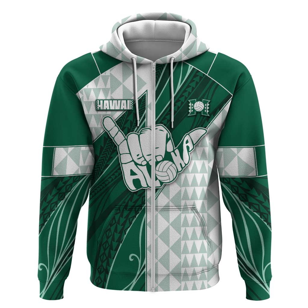 Custom Hawaii Volleyball Zip Hoodie Shaka Aloha Hand DT05 Zip Hoodie Green - Polynesian Pride