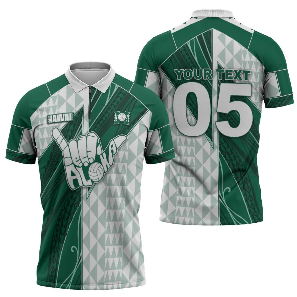 Custom Hawaii Volleyball Zipper Polo Shirt Shaka Aloha Hand DT05 - Polynesian Pride