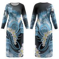 Piko Hawaiian Couples Matching Long Sleeve Bodycon Dress and Long Sleeve Button Shirt Blue Galaxy Spiral Plumeria Tribal Patterns DT05 - Polynesian Pride