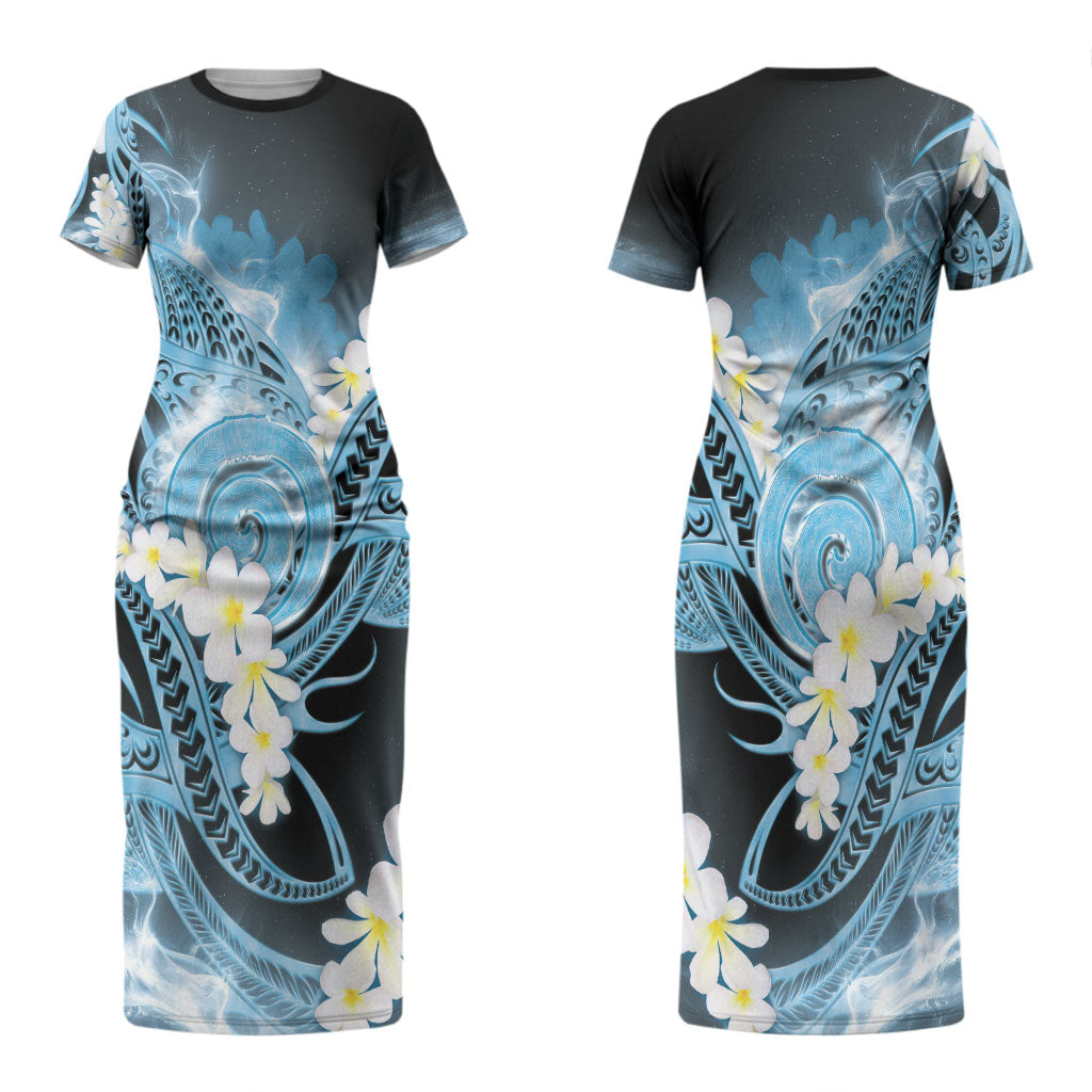 Piko Hawaiian Couples Matching Short Sleeve Bodycon Dress and Hawaiian Shirt Blue Galaxy Spiral Plumeria Tribal Patterns DT05 - Polynesian Pride