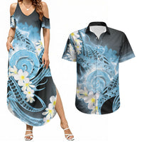 Piko Hawaiian Couples Matching Summer Maxi Dress and Hawaiian Shirt Blue Galaxy Spiral Plumeria Tribal Patterns DT05 Blue - Polynesian Pride