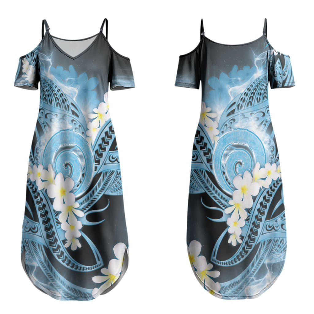 Piko Hawaiian Couples Matching Summer Maxi Dress and Hawaiian Shirt Blue Galaxy Spiral Plumeria Tribal Patterns DT05 - Polynesian Pride