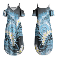 Piko Hawaiian Couples Matching Summer Maxi Dress and Hawaiian Shirt Blue Galaxy Spiral Plumeria Tribal Patterns DT05 - Polynesian Pride