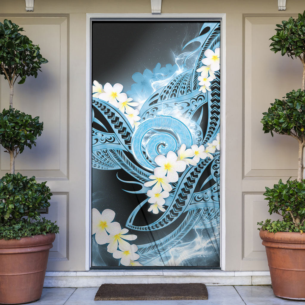 Piko Hawaiian Door Cover Blue Galaxy Spiral Plumeria Tribal Patterns