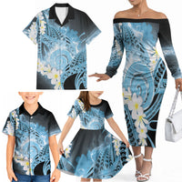 Piko Hawaiian Family Matching Off The Shoulder Long Sleeve Dress and Hawaiian Shirt Blue Galaxy Spiral Plumeria Tribal Patterns DT05 - Polynesian Pride
