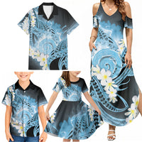 Piko Hawaiian Family Matching Summer Maxi Dress and Hawaiian Shirt Blue Galaxy Spiral Plumeria Tribal Patterns DT05 - Polynesian Pride