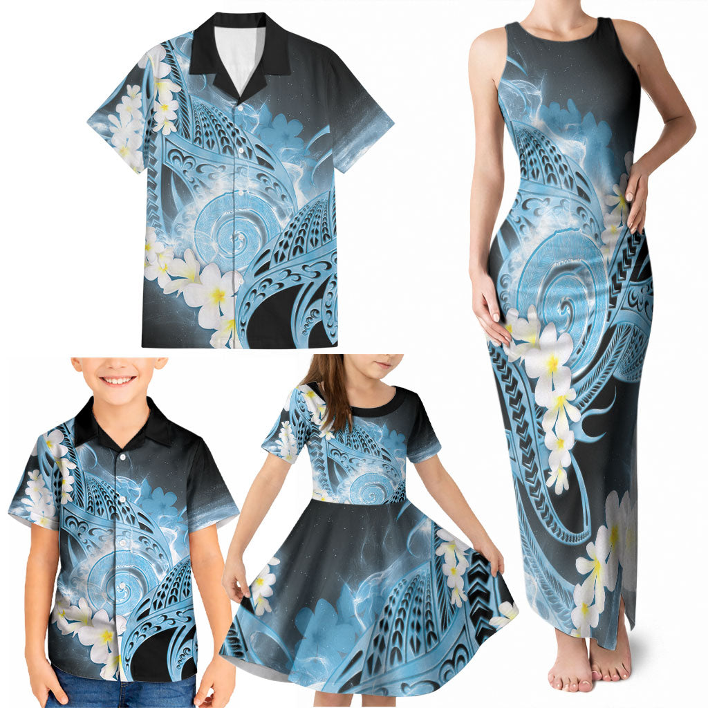 Piko Hawaiian Family Matching Tank Maxi Dress and Hawaiian Shirt Blue Galaxy Spiral Plumeria Tribal Patterns DT05 - Polynesian Pride