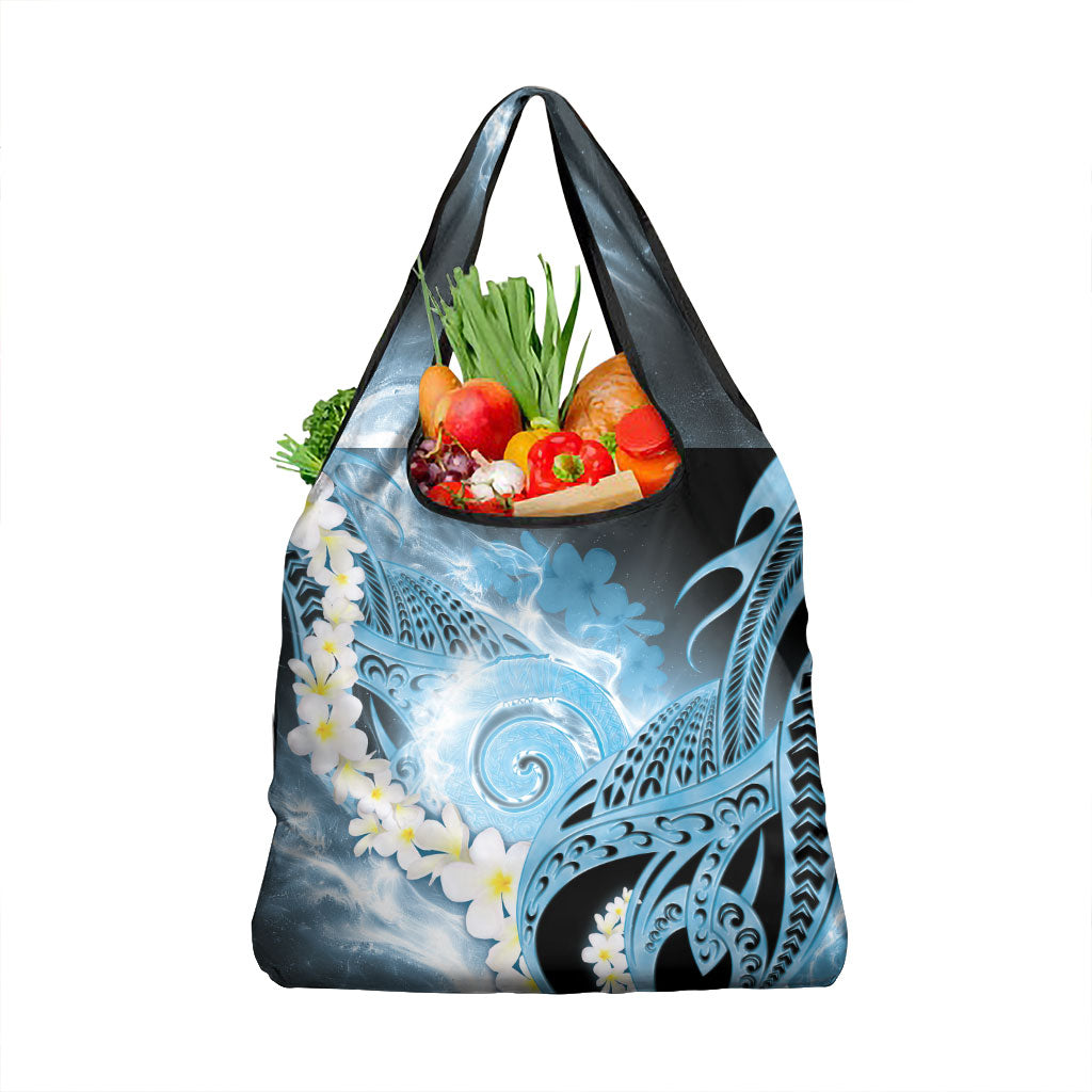 Piko Hawaiian Grocery Bag Blue Galaxy Spiral Plumeria Tribal Patterns