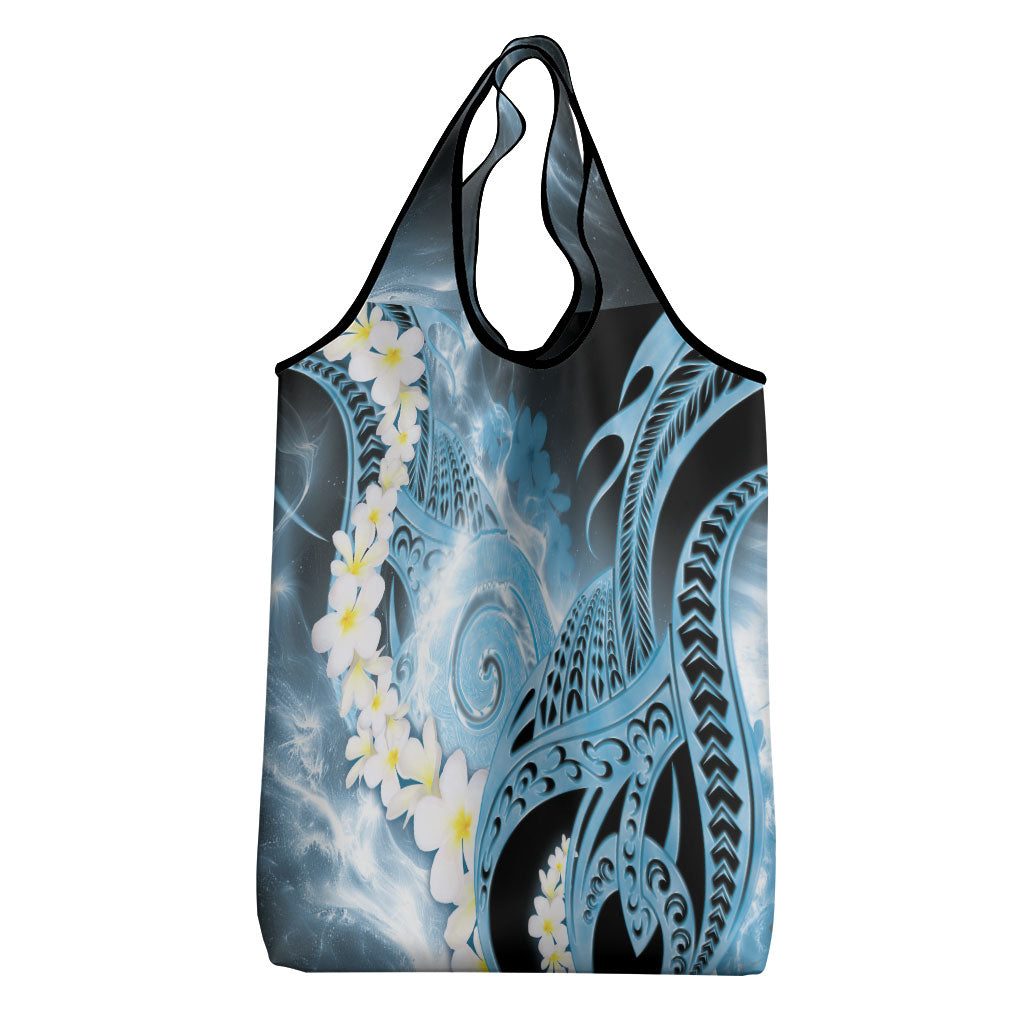 Piko Hawaiian Grocery Bag Blue Galaxy Spiral Plumeria Tribal Patterns