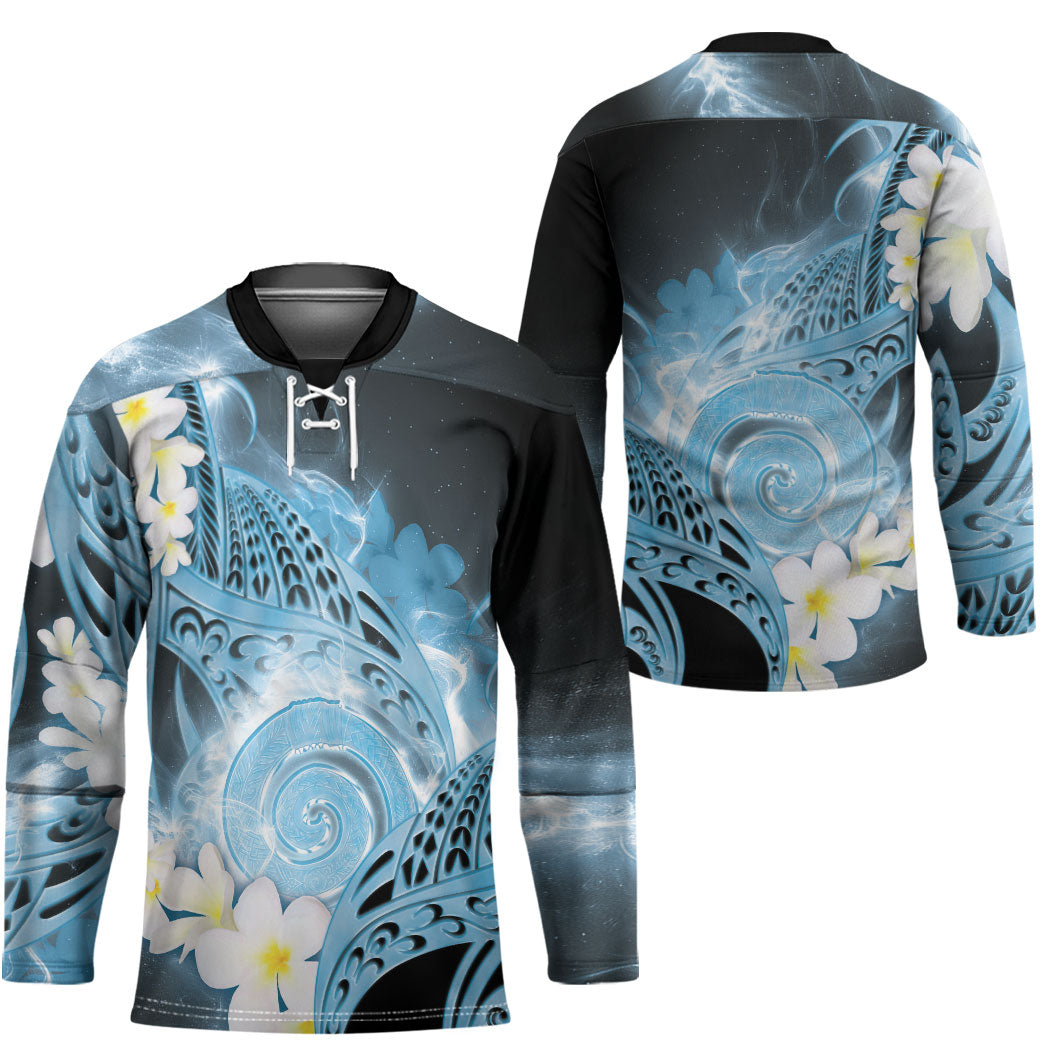 Piko Hawaiian Hockey Jersey Blue Galaxy Spiral Plumeria Tribal Patterns