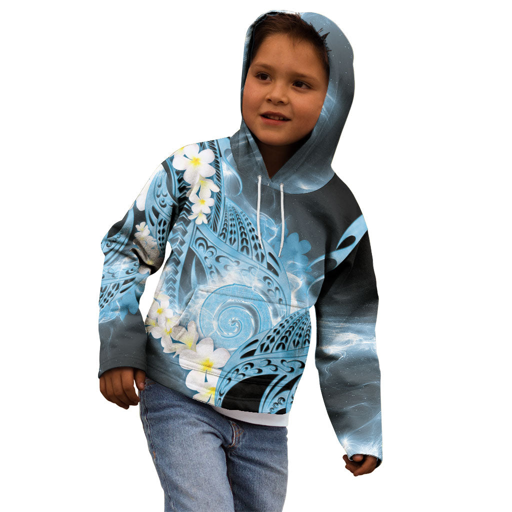 Piko Hawaiian Kid Hoodie Blue Galaxy Spiral Plumeria Tribal Patterns