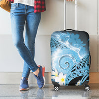 Piko Hawaiian Luggage Cover Blue Galaxy Spiral Plumeria Tribal Patterns