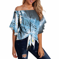 Piko Hawaiian Off Shoulder Wrap Waist Top Blue Galaxy Spiral Plumeria Tribal Patterns DT05 - Polynesian Pride