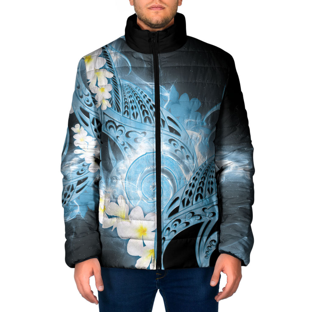 Piko Hawaiian Padded Jacket Blue Galaxy Spiral Plumeria Tribal Patterns