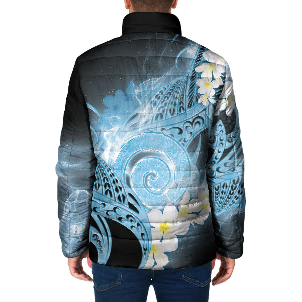 Piko Hawaiian Padded Jacket Blue Galaxy Spiral Plumeria Tribal Patterns