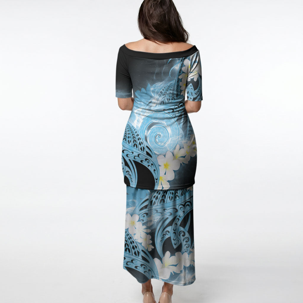 Piko Hawaiian Puletasi Blue Galaxy Spiral Plumeria Tribal Patterns
