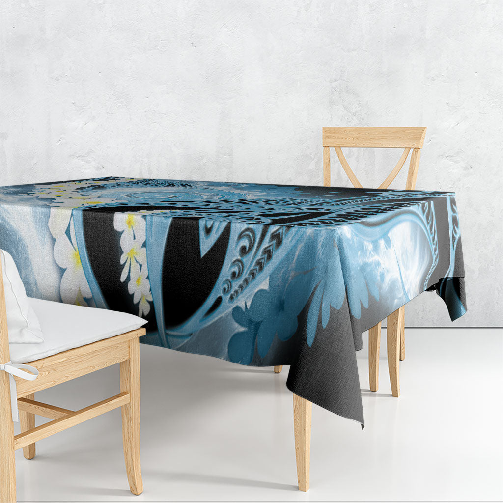 Piko Hawaiian Tablecloth Blue Galaxy Spiral Plumeria Tribal Patterns