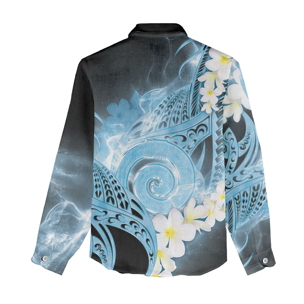 Piko Hawaiian Women Casual Shirt Blue Galaxy Spiral Plumeria Tribal Patterns DT05 - Polynesian Pride