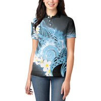 Piko Hawaiian Women Polo Shirt Blue Galaxy Spiral Plumeria Tribal Patterns