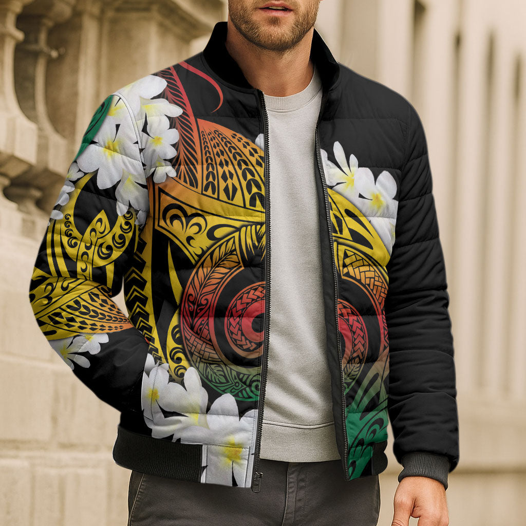 Piko Hawaiian Bomber Puffer Jacket Gradient Spiral Plumeria Tribal Patterns DT05 - Polynesian Pride
