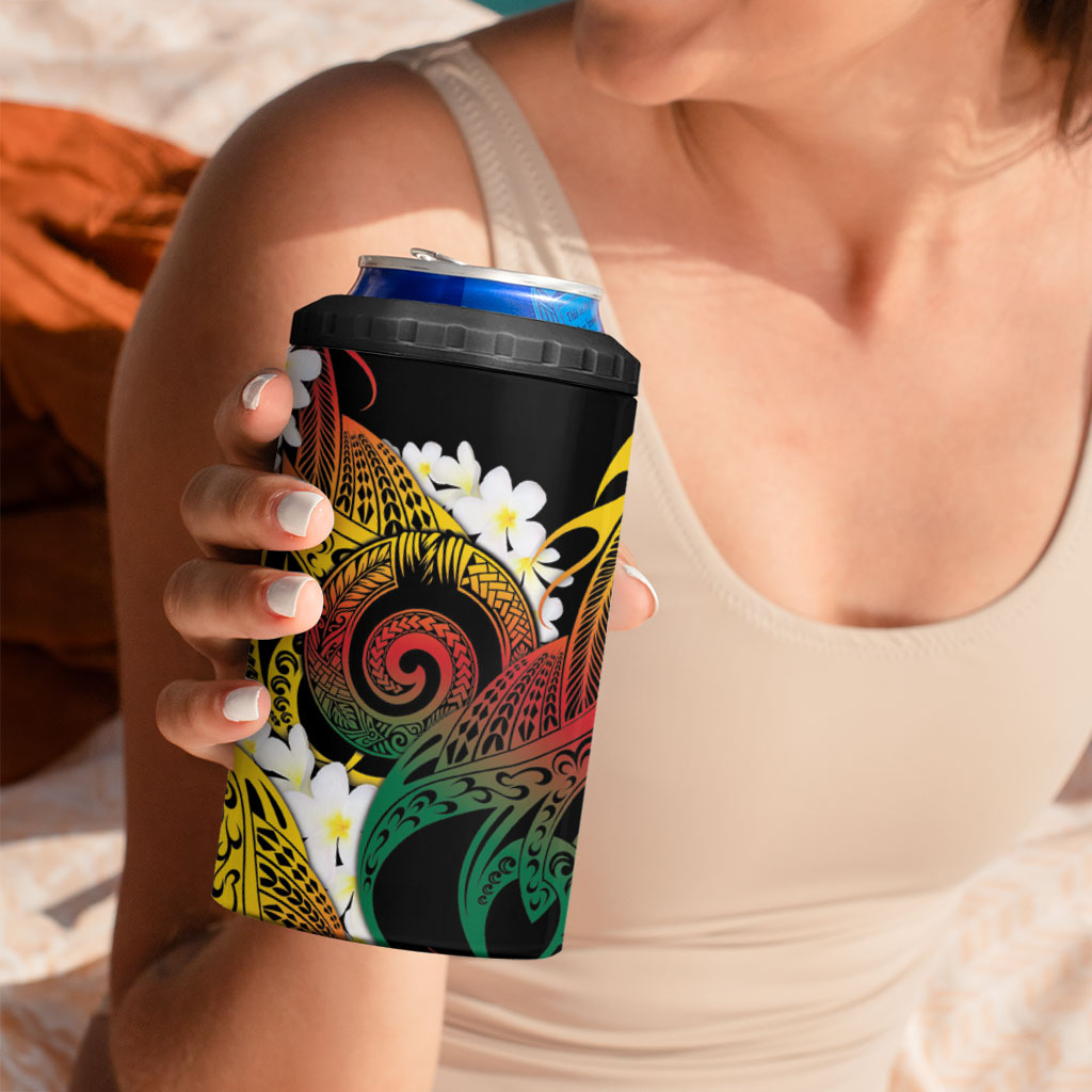 Piko Hawaiian 4 in 1 Can Cooler Tumbler Gradient Spiral Plumeria Tribal Patterns