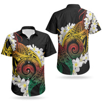 Piko Hawaiian Couples Matching Long Sleeve Bodycon Dress and Hawaiian Shirt Gradient Spiral Plumeria Tribal Patterns DT05 - Polynesian Pride