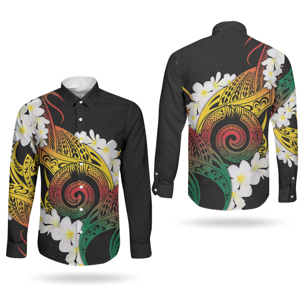 Piko Hawaiian Couples Matching Puletasi and Long Sleeve Button Shirt Gradient Spiral Plumeria Tribal Patterns DT05 - Polynesian Pride