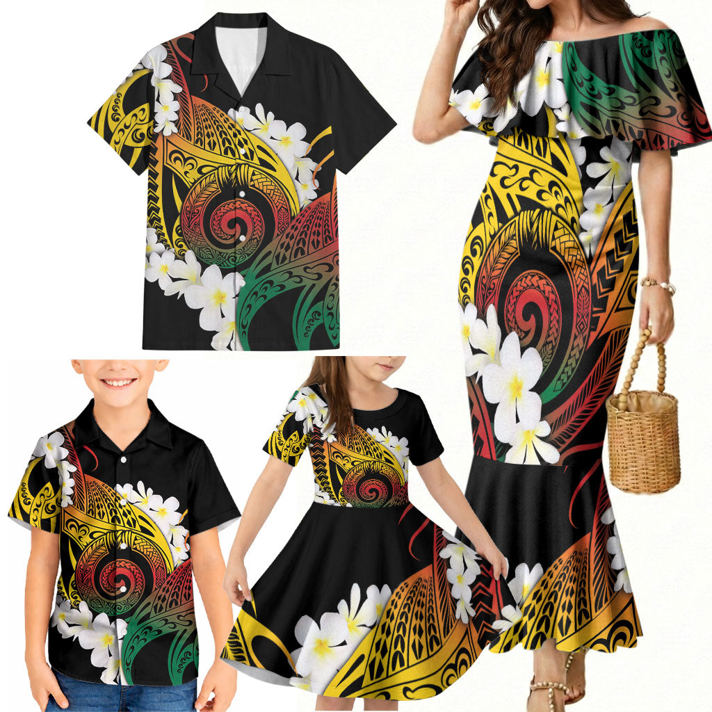 Piko Hawaiian Family Matching Mermaid Dress and Hawaiian Shirt Gradient Spiral Plumeria Tribal Patterns DT05 - Polynesian Pride