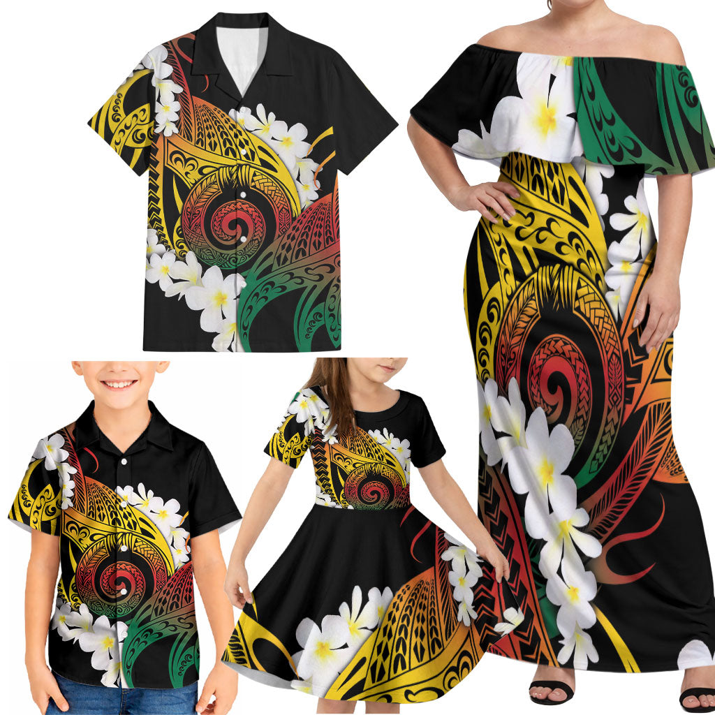 Piko Hawaiian Family Matching Off Shoulder Maxi Dress and Hawaiian Shirt Gradient Spiral Plumeria Tribal Patterns DT05 - Polynesian Pride