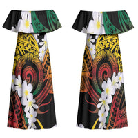 Piko Hawaiian Family Matching Off Shoulder Maxi Dress and Hawaiian Shirt Gradient Spiral Plumeria Tribal Patterns DT05 Mom's Dress Multicolor - Polynesian Pride