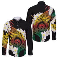 Piko Hawaiian Family Matching Off Shoulder Maxi Dress and Hawaiian Shirt Gradient Spiral Plumeria Tribal Patterns DT05 Dad's Shirt - Long Sleeve Multicolor - Polynesian Pride