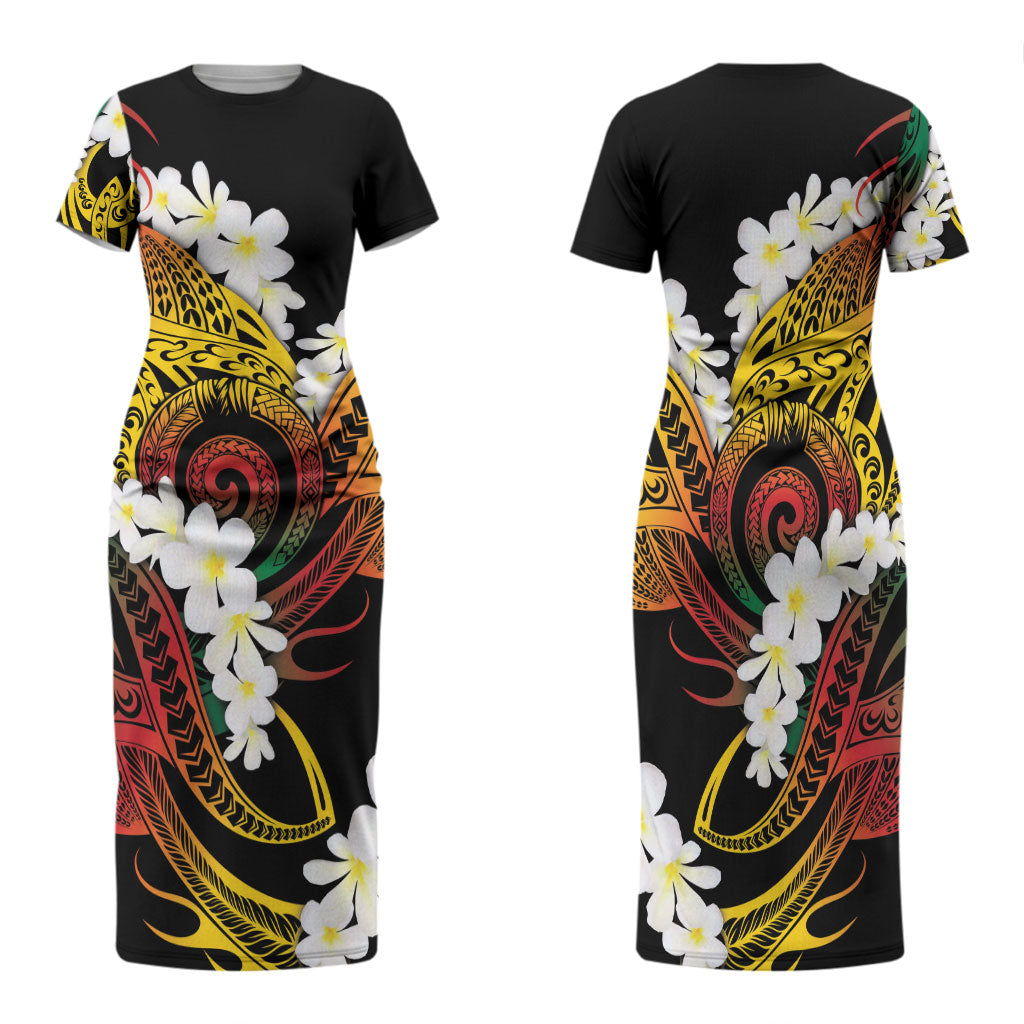 Piko Hawaiian Family Matching Short Sleeve Bodycon Dress and Hawaiian Shirt Gradient Spiral Plumeria Tribal Patterns DT05 Mom's Dress Multicolor - Polynesian Pride