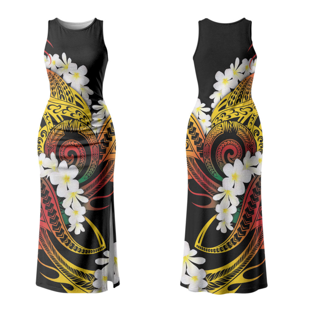 Piko Hawaiian Family Matching Tank Maxi Dress and Hawaiian Shirt Gradient Spiral Plumeria Tribal Patterns DT05 Mom's Dress Multicolor - Polynesian Pride