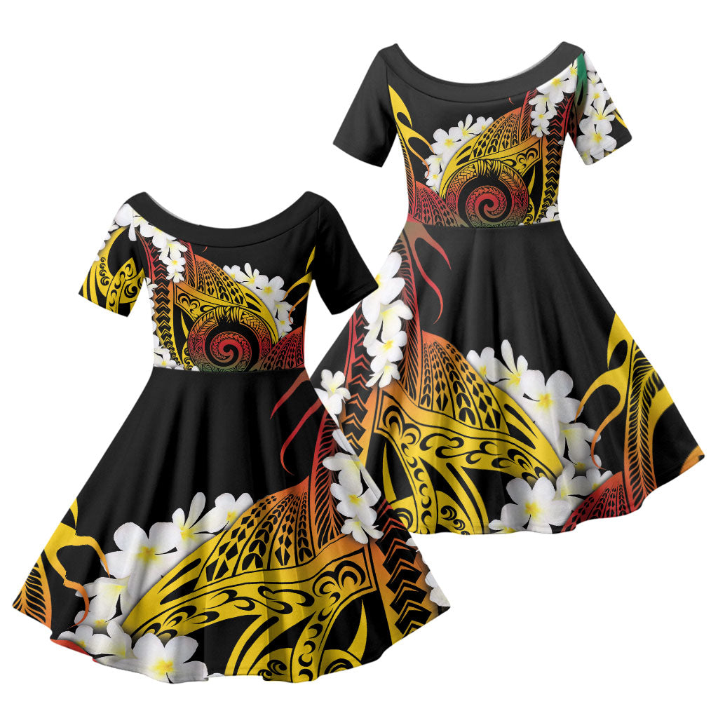 Piko Hawaiian Family Matching Tank Maxi Dress and Hawaiian Shirt Gradient Spiral Plumeria Tribal Patterns DT05 Daughter's Dress Multicolor - Polynesian Pride