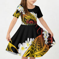 Piko Hawaiian Kid Short Sleeve Dress Gradient Spiral Plumeria Tribal Patterns