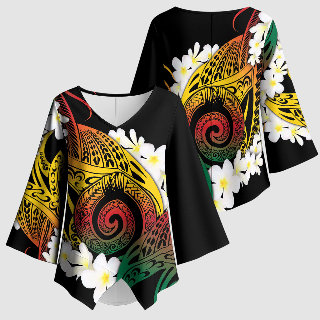 Piko Hawaiian Kimono Sleeve Blouse Gradient Spiral Plumeria Tribal Patterns