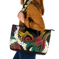 Piko Hawaiian Leather Tote Bag Gradient Spiral Plumeria Tribal Patterns