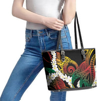 Piko Hawaiian Leather Tote Bag Gradient Spiral Plumeria Tribal Patterns