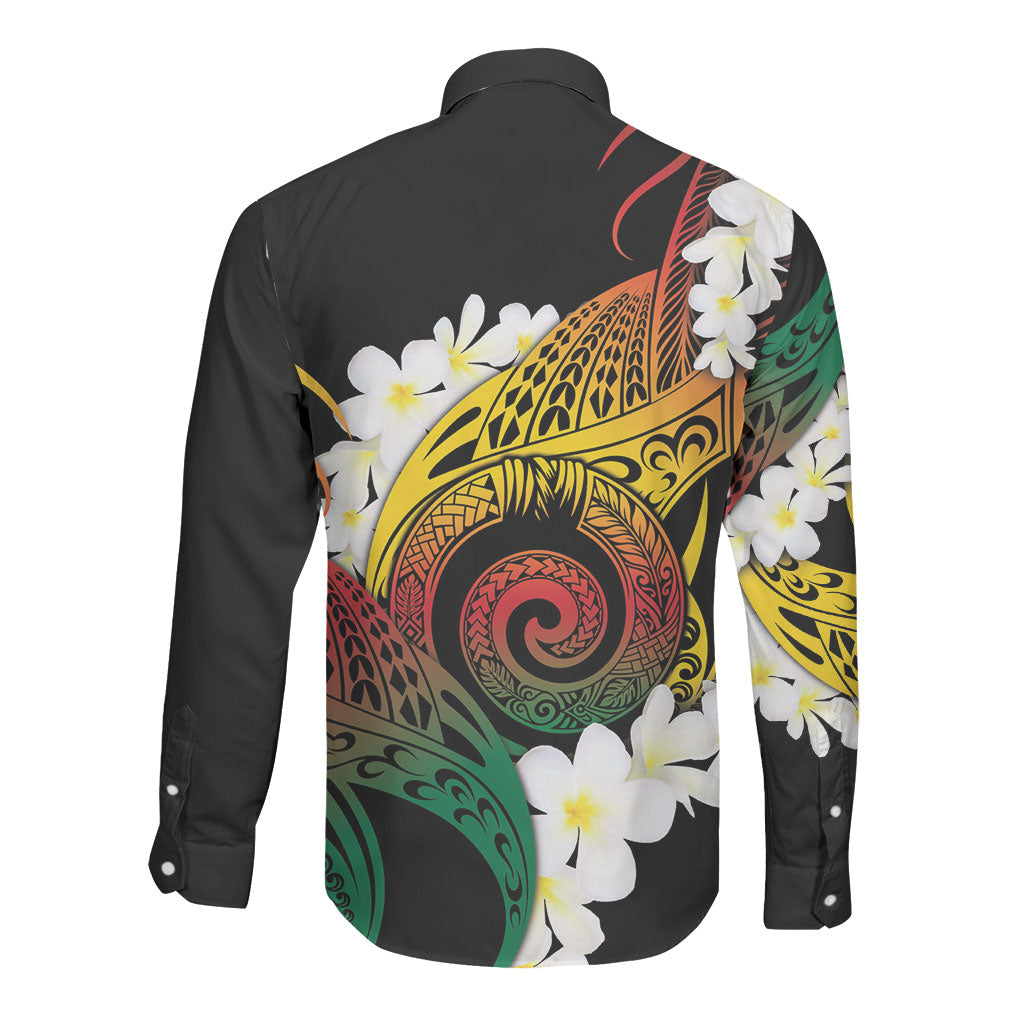 Piko Hawaiian Long Sleeve Button Shirt Gradient Spiral Plumeria Tribal Patterns