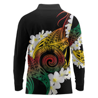 Piko Hawaiian Long Sleeve Polo Shirt Gradient Spiral Plumeria Tribal Patterns