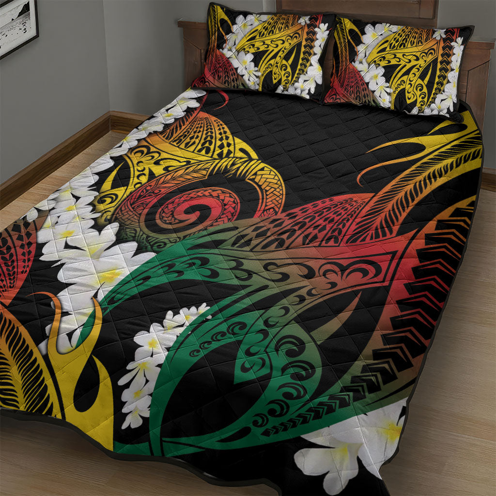 Piko Hawaiian Quilt Bed Set Gradient Spiral Plumeria Tribal Patterns
