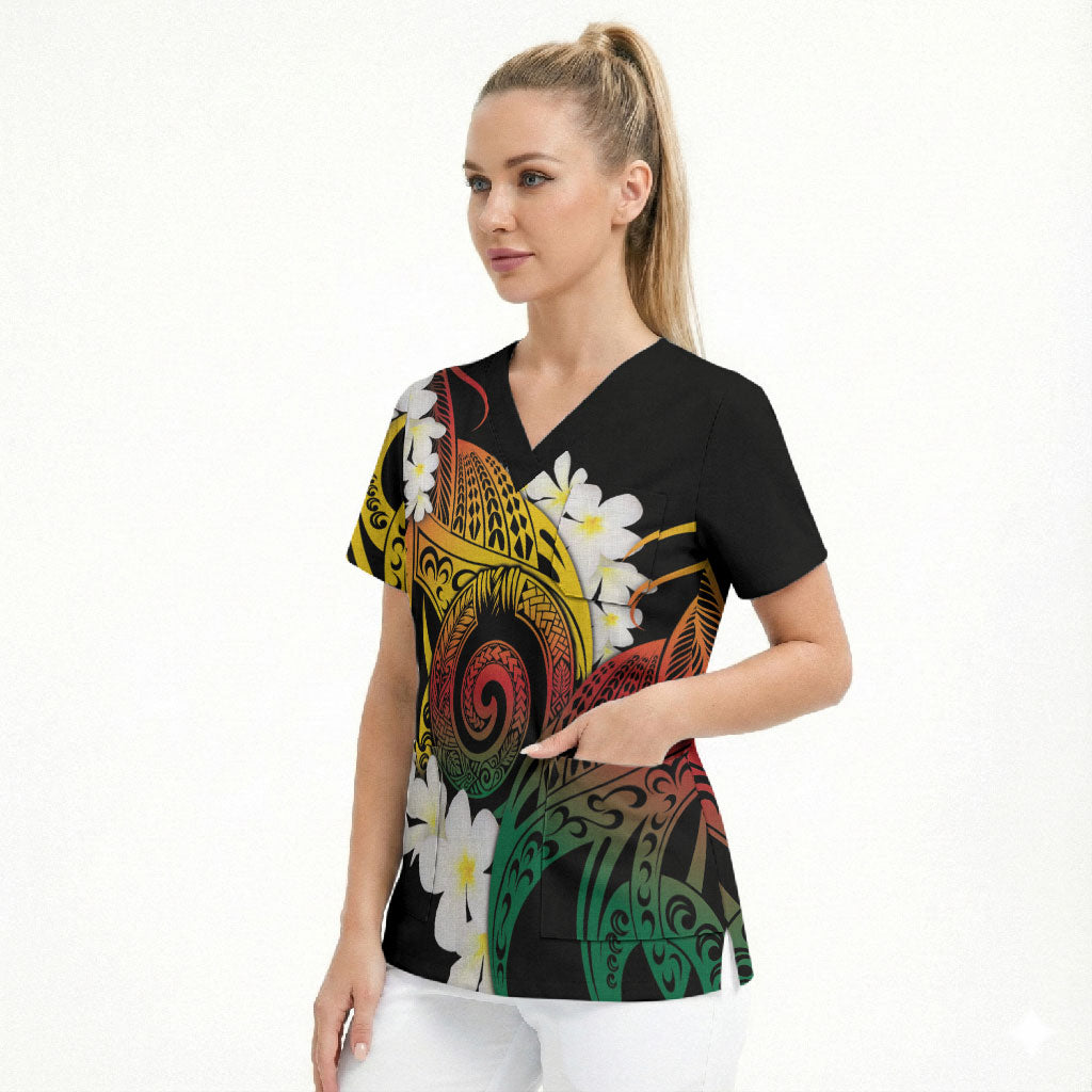 Piko Hawaiian Scrub Top Gradient Spiral Plumeria Tribal Patterns DT05 - Polynesian Pride