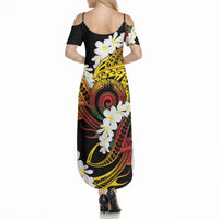 Piko Hawaiian Summer Maxi Dress Gradient Spiral Plumeria Tribal Patterns