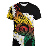 Piko Hawaiian Women V-Neck T-Shirt Gradient Spiral Plumeria Tribal Patterns