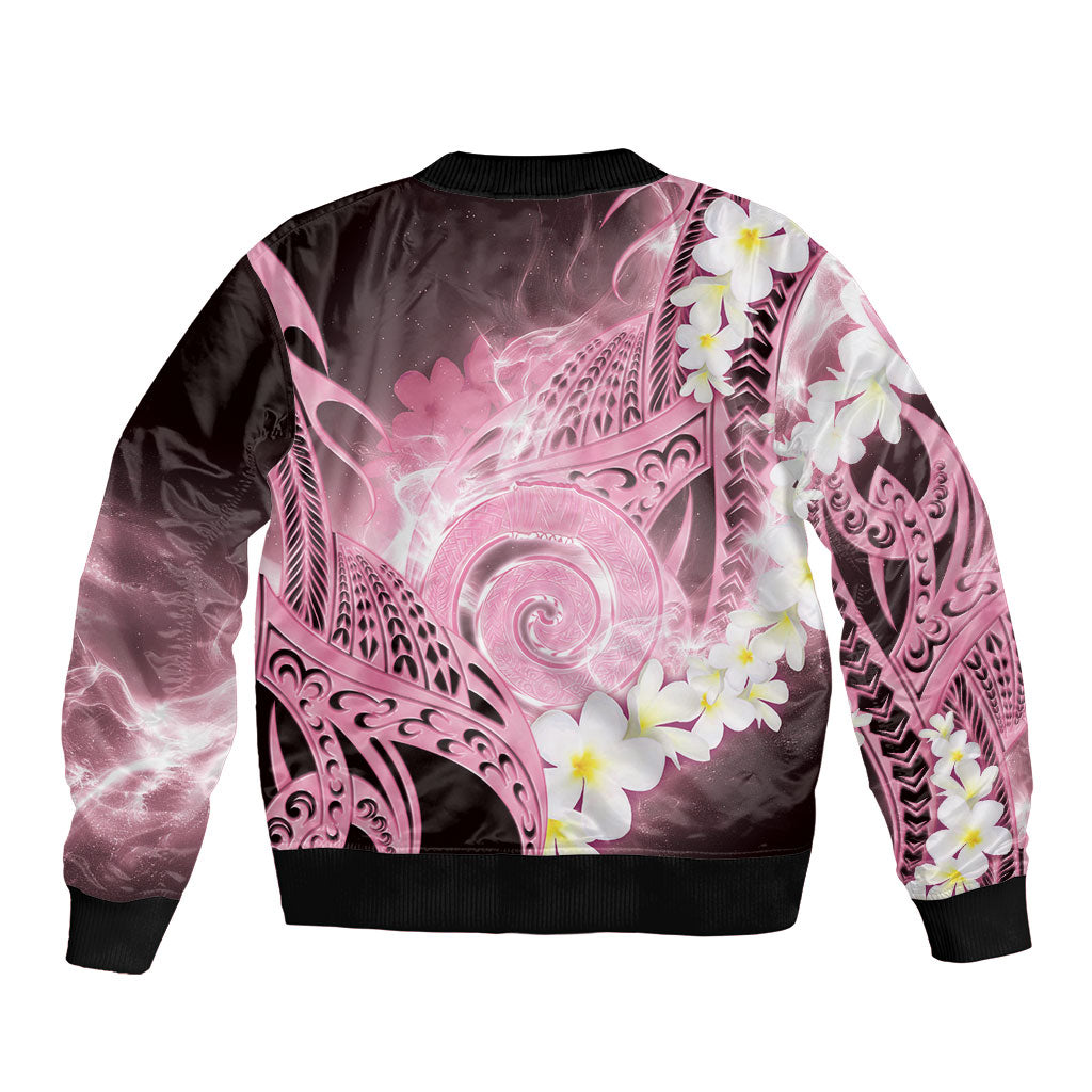Piko Hawaiian Bomber Jacket Pink Galaxy Spiral Plumeria Tribal Patterns DT05 - Polynesian Pride